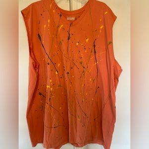 Vibrant Orange Graphic Oversized Muscle Tee